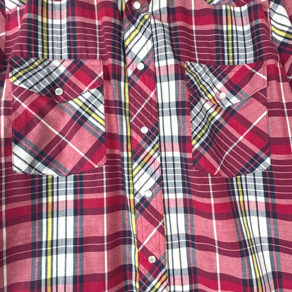 Vintage Wrangler Western Double Pocket Shirt Men Plaid Red Medium Retro Country - Picture 5 of 8